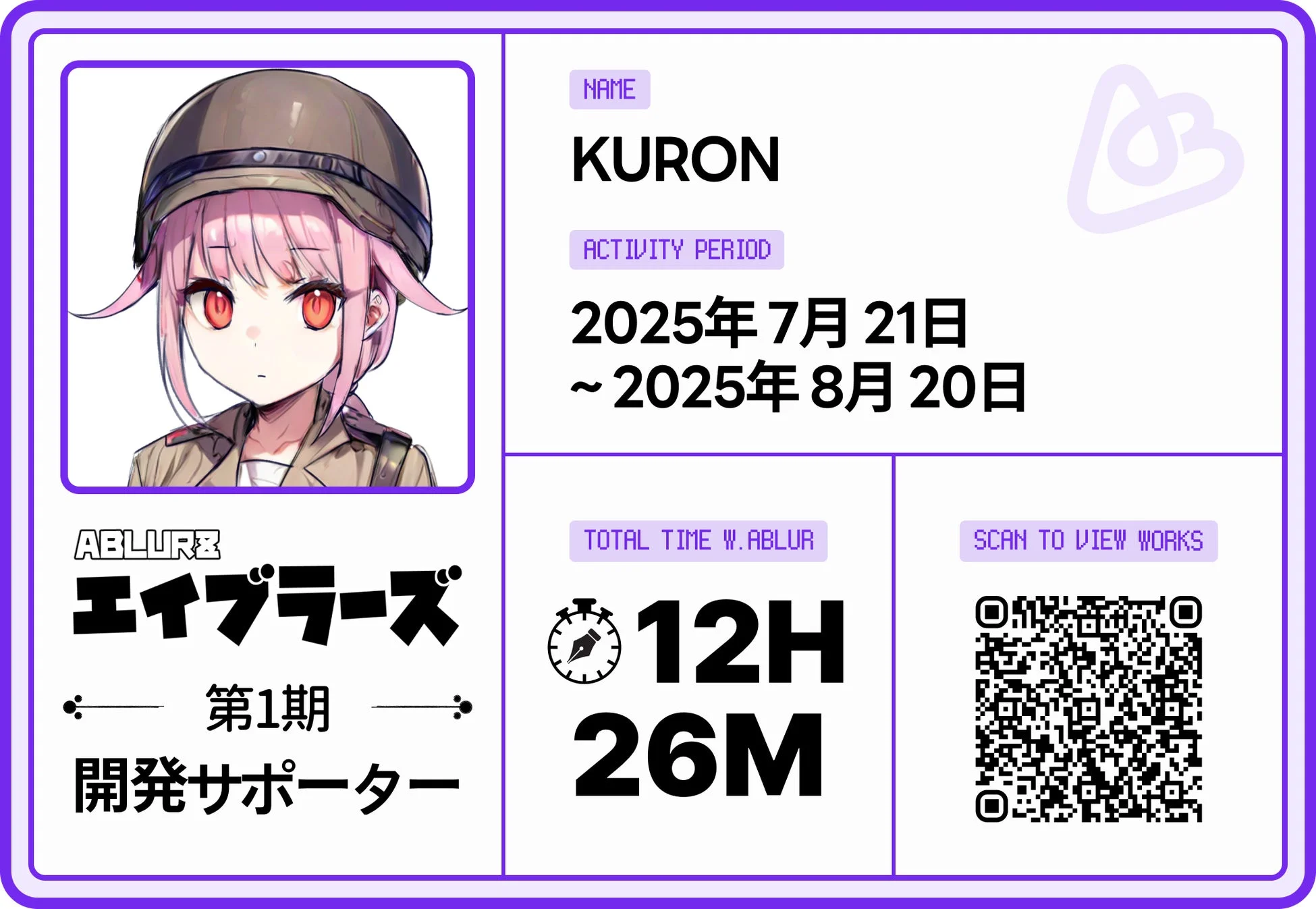 ピンク髪の少女が描かれたKuron氏のIDカードのようなデザイン