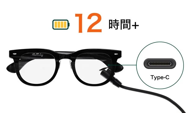 Type-C充電に対応し、12時間以上の連続使用が可能なスマートグラスの紹介画像