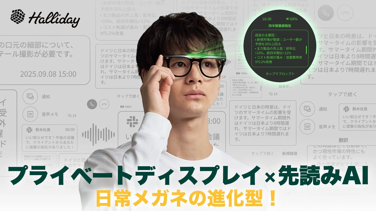 Halliday AIスマートグラスを装着した男性