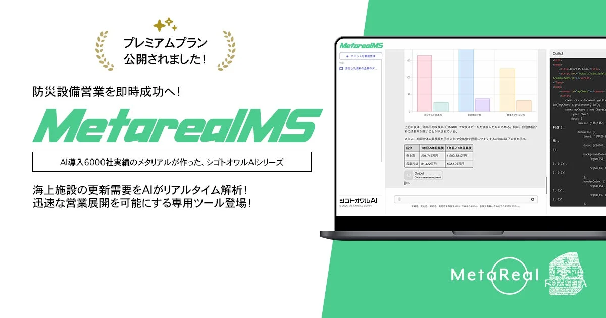 海上施設の防災設備更新ニーズ分析AIエージェント「Metareal マリンセイフティ」