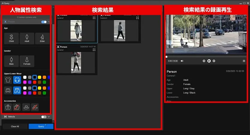 人物属性検索・録画再生