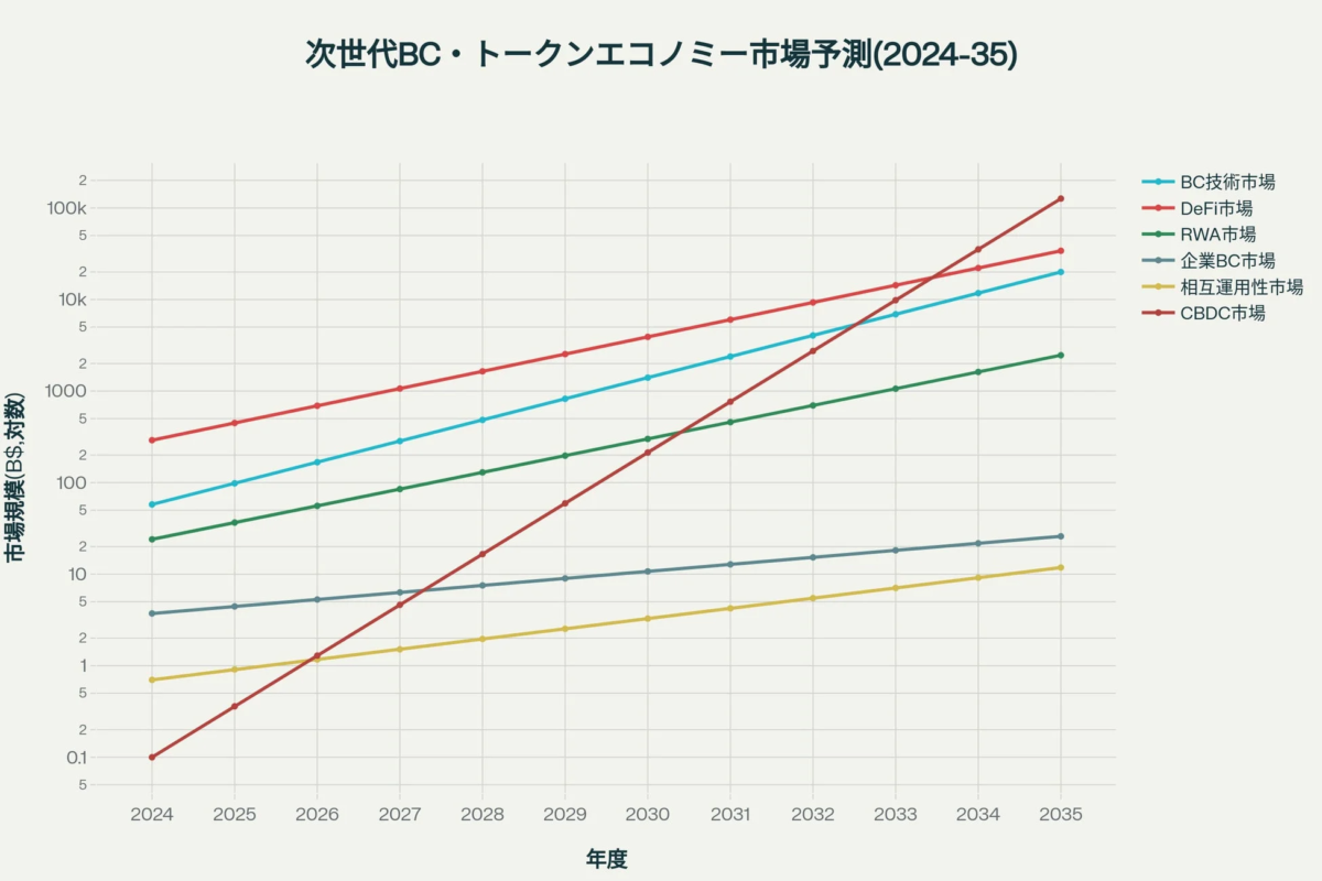 2024年から2035年までの次世代BC・トークンエコノミー市場の予測グラフ