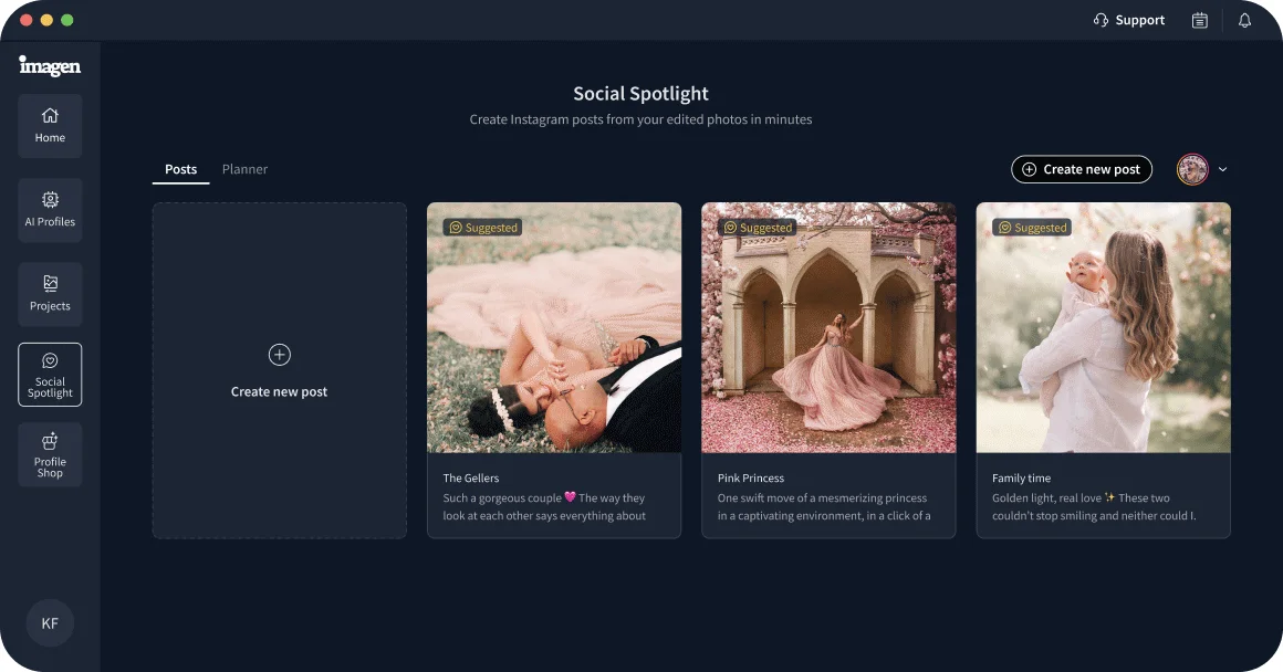 Imagenのソーシャルスポットライト機能のUI