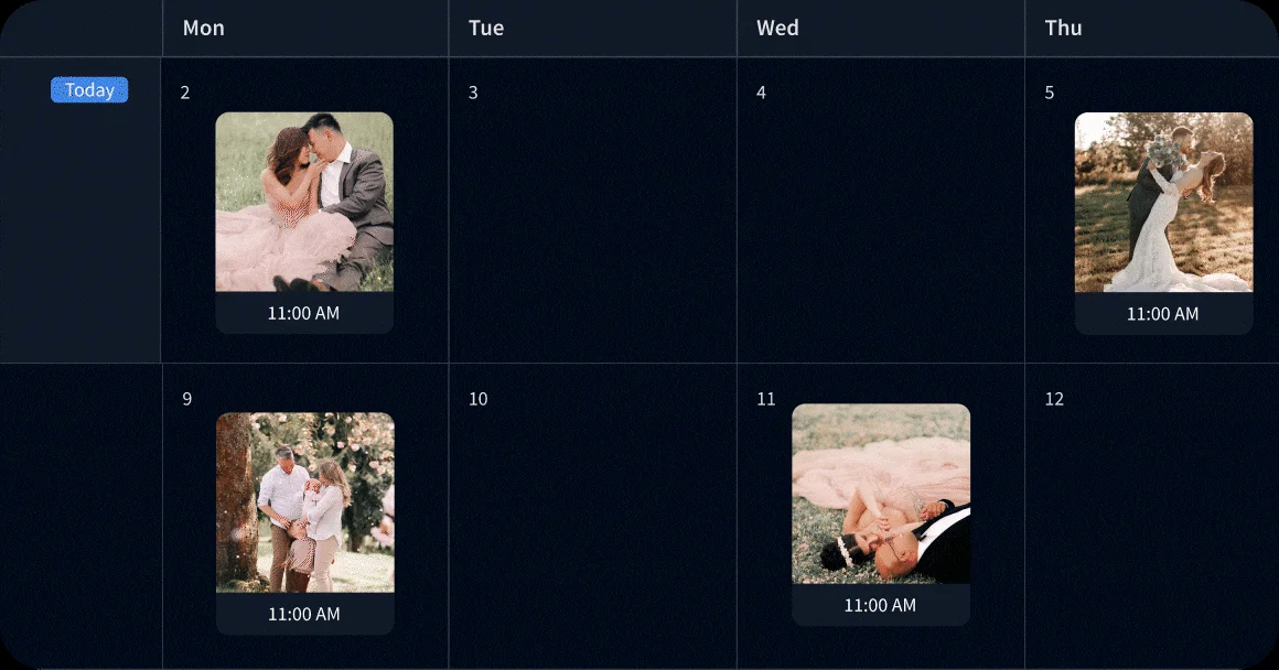 カレンダーで投稿をスケジュール設定する画面