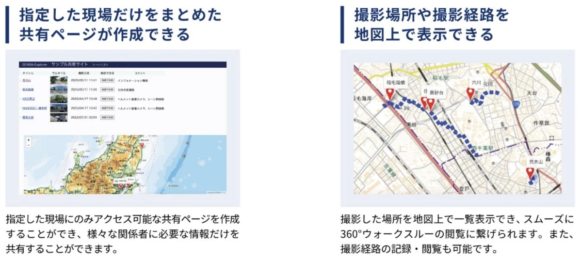 共有ページ作成機能と地図表示機能