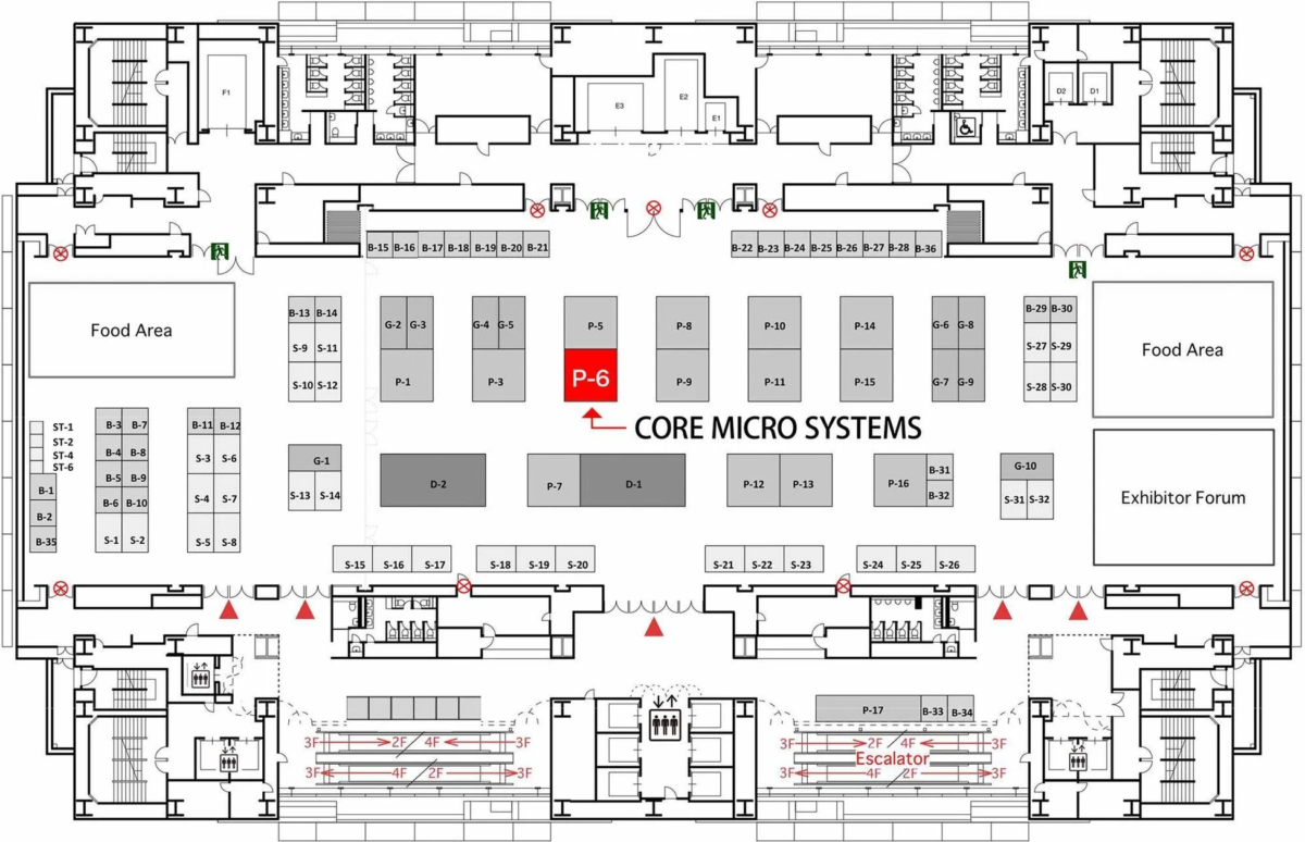 SCA/HPCAsia 2026 展示会場のフロアマップ。コアマイクロシステムズのブースP-6が示されている。