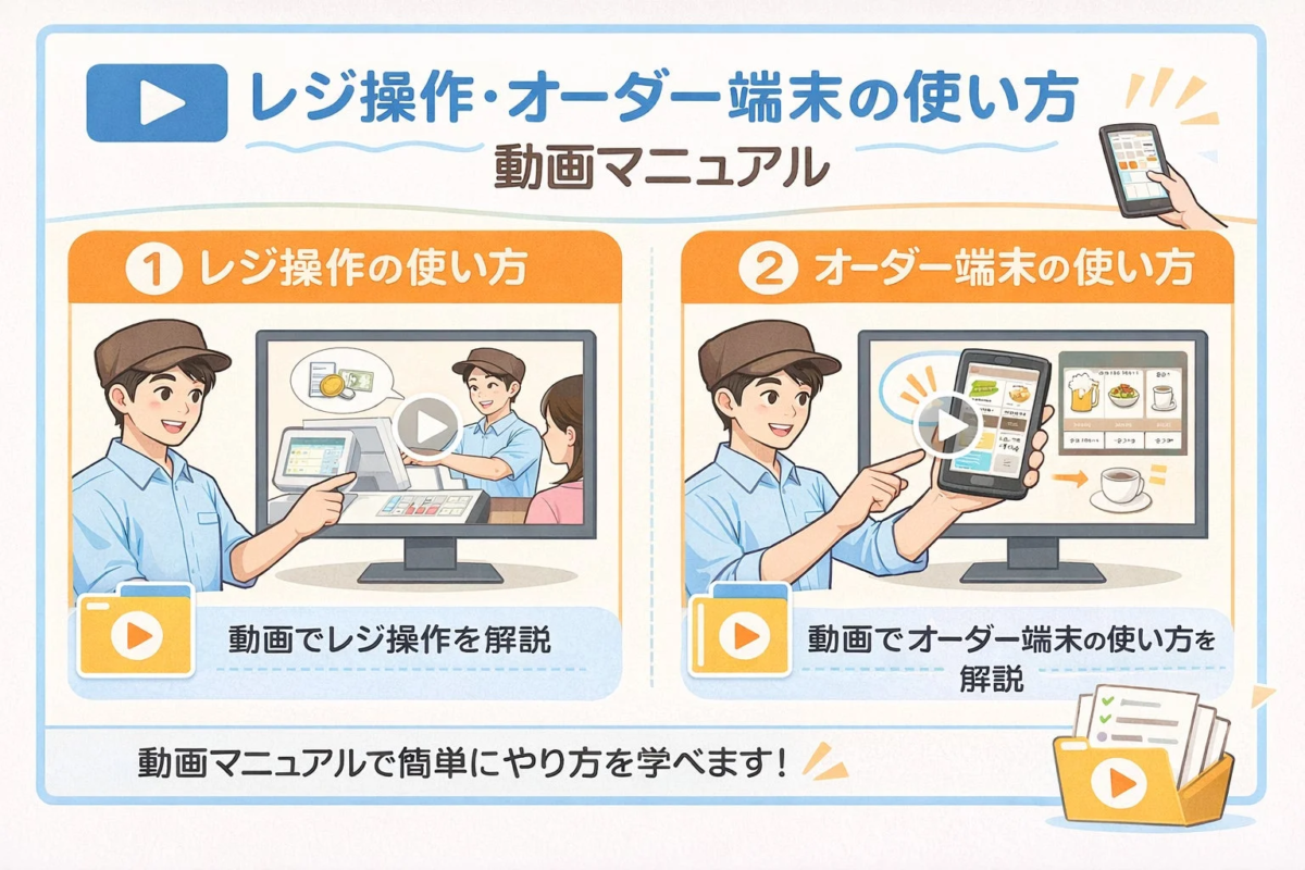 レジ操作・オーダー端末の動画マニュアル例