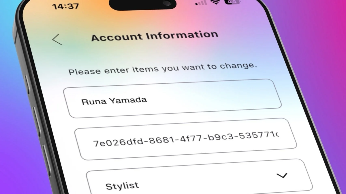 アプリ画面の例:アカウント情報
