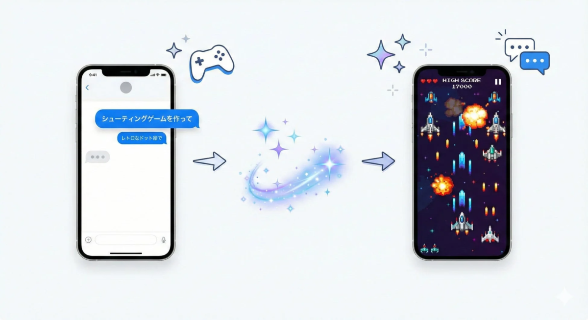 AIチャットでシューティングゲームを生成する様子