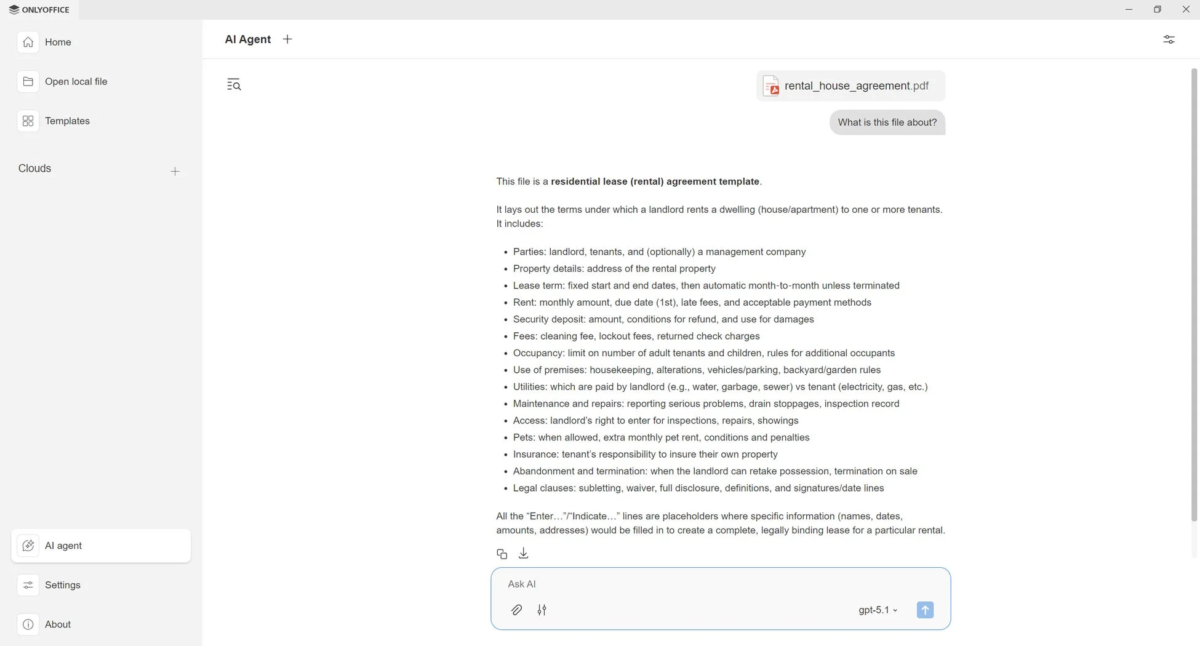 ONLYOFFICE Desktop Editors 9.2 AIエージェント画面