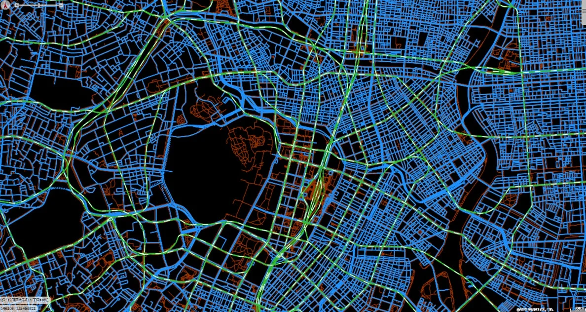 都市の道路網を示すデジタル地図