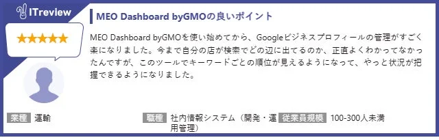 MEO Dashboard byGMOの良いポイントのレビュー