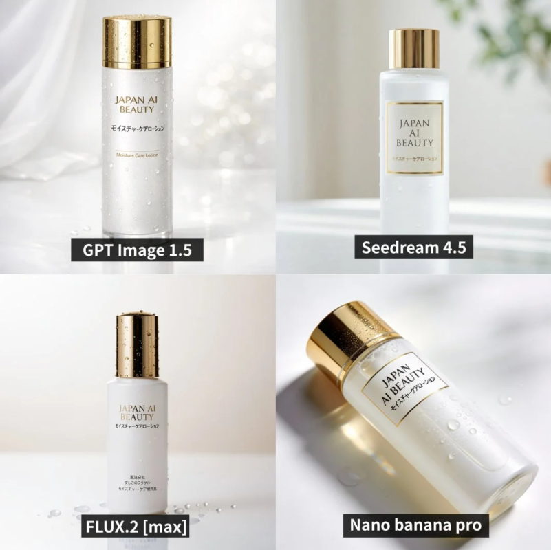 異なるAIモデルで生成されたローションの比較画像