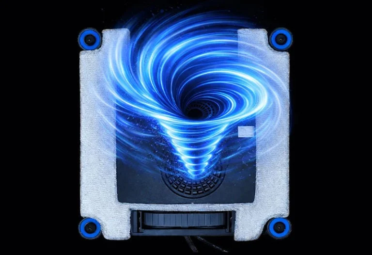 吸着力をイメージさせる青い渦