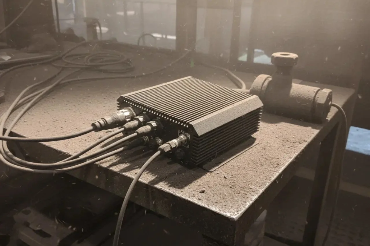 埃まみれの作業台上の電子機器