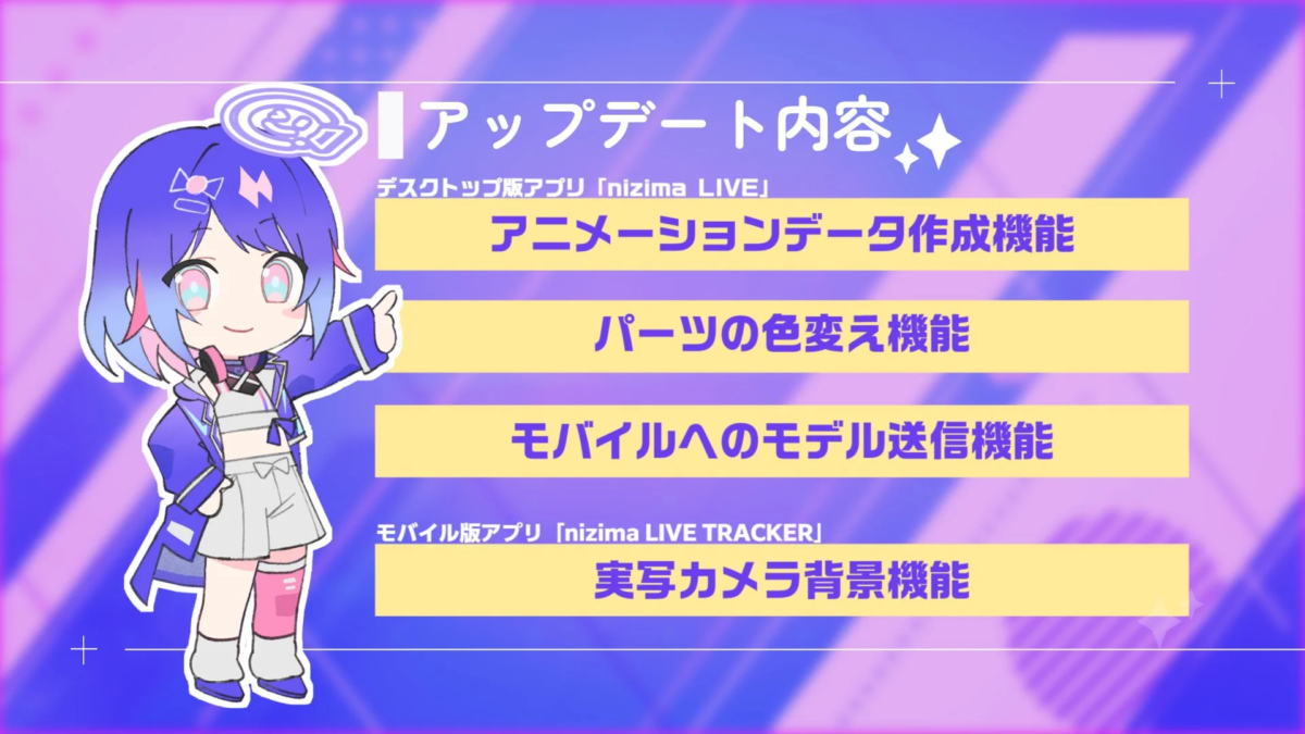 nizima LIVEとnizima LIVE TRACKERのアップデート内容を紹介する画像