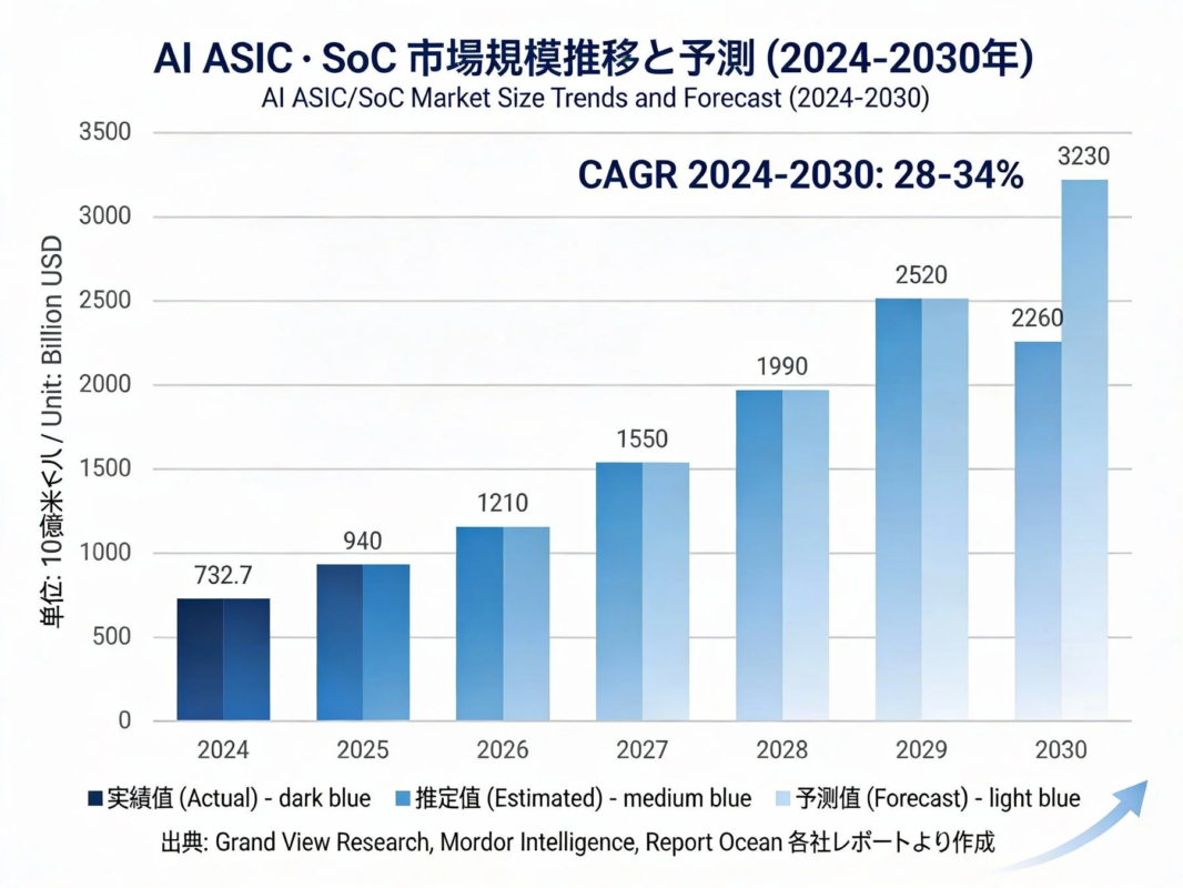 AI ASIC・SoC市場規模推移と予測 (2024-2030年) AI ASIC/SoC Market Size Trends and Forecast (2024-2030)