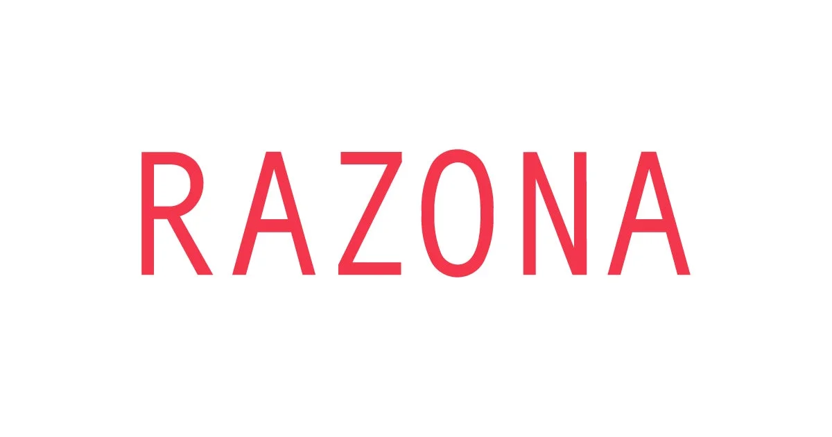 赤色の文字で「RAZONA」と書かれたロゴ