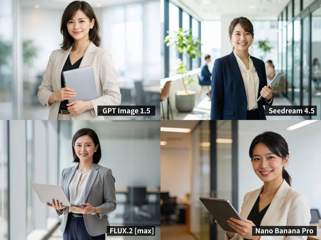 GPT Image 1.5, Seedream 4.5, FLUX.2 [max], Nano Banana Proのモデル名