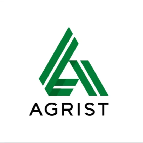 緑色のスタイリッシュな「A」の形をしたロゴマークと、その下に「AGRIST」という社名が書かれています。
