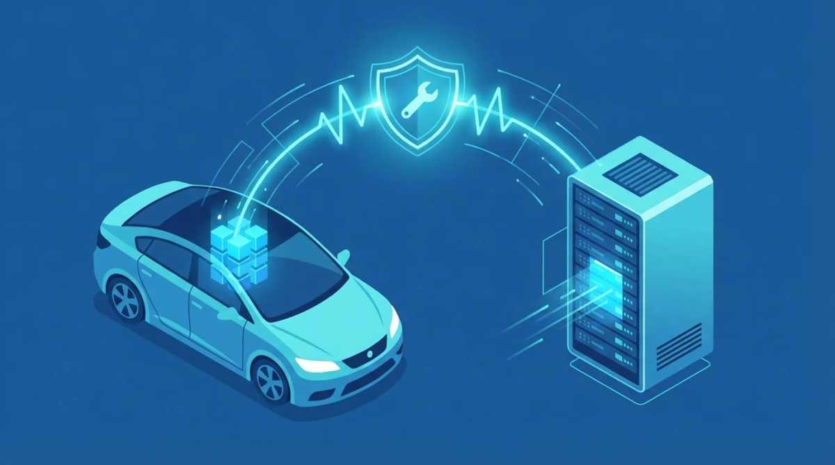 自動車とサーバーがデータ通信で接続されている様子