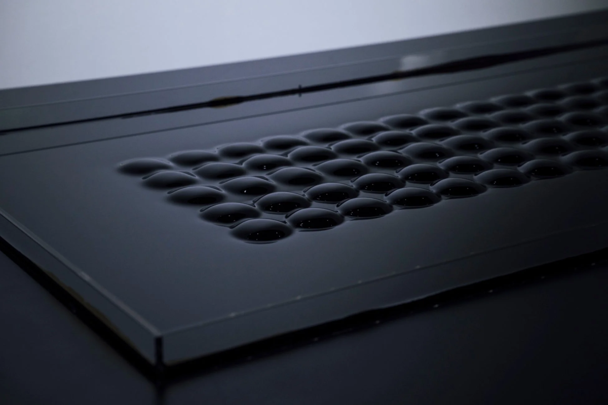 暗い光沢のある表面にドーム状の突起