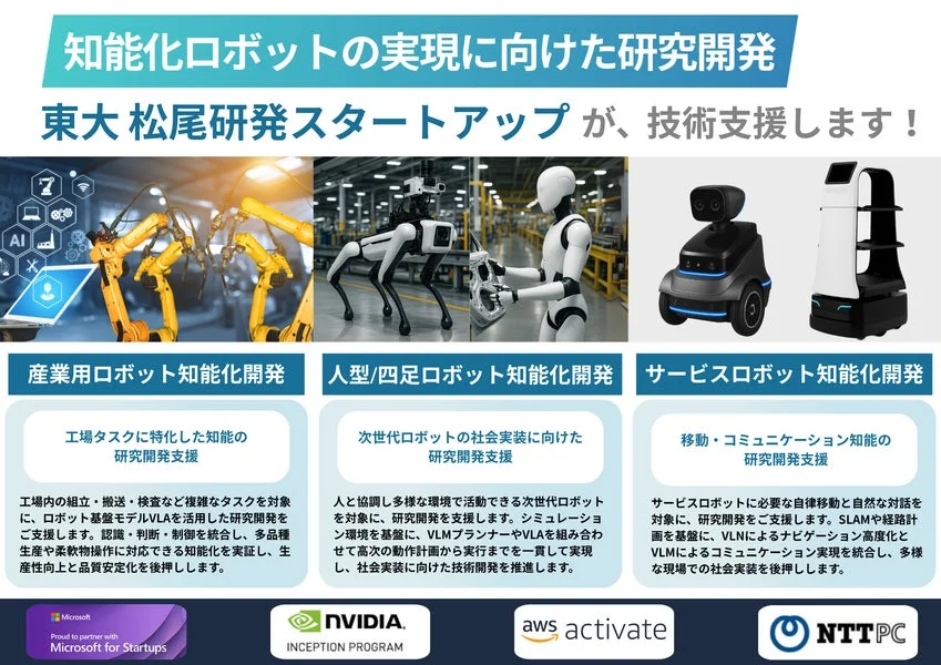 東大松尾研究スタートアップは、知能化ロボットの実現に向けた研究開発を技術支援