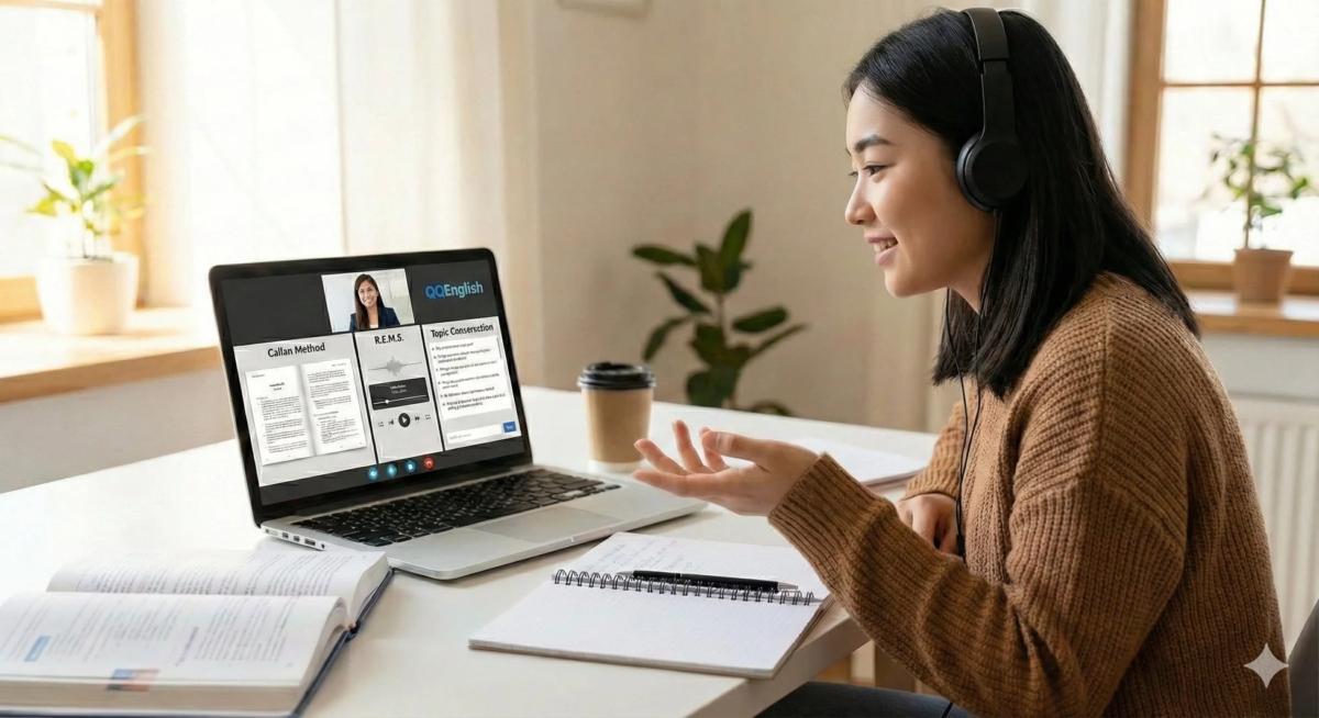 オンライン英会話の女性、QQEnglishのカリキュラム