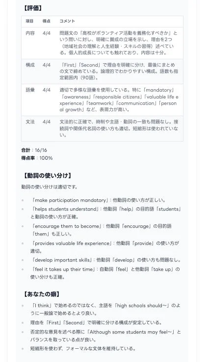 ライティングAI添削 評価