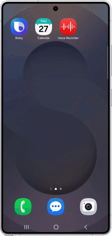 スマートフォンのホーム画面にBixbyアプリなどが表示されている様子