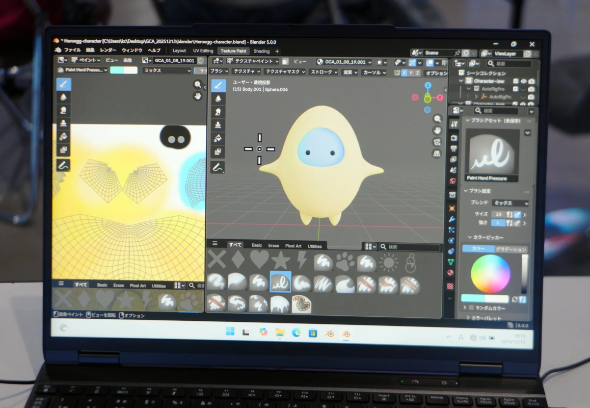 Blenderの画面でキャラクターをデザイン
