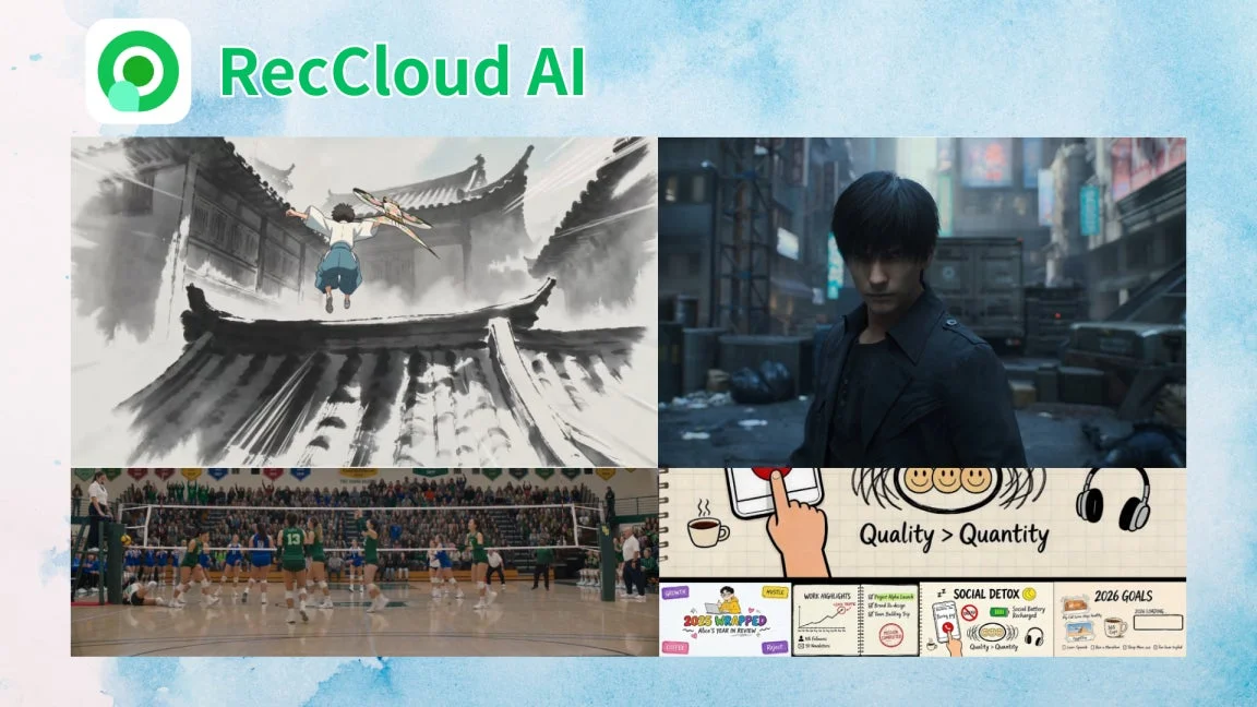 RecCloud AIの多様なコンテンツ解析能力を示すビジュアル