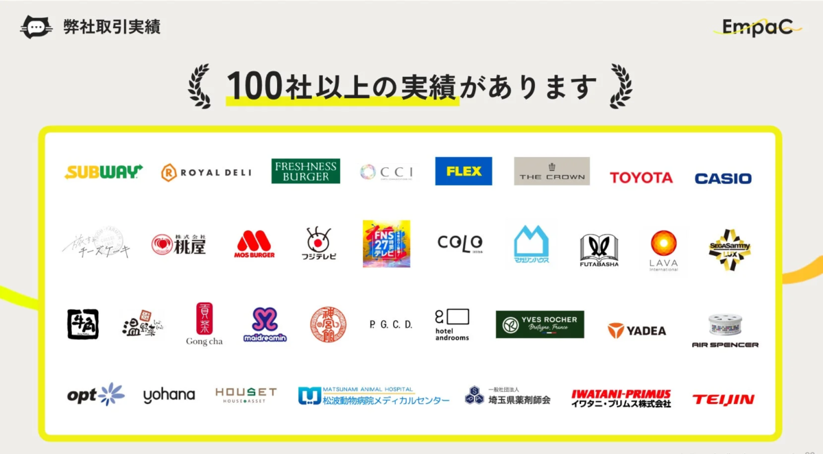 EmpaC社の取引実績を示す画像