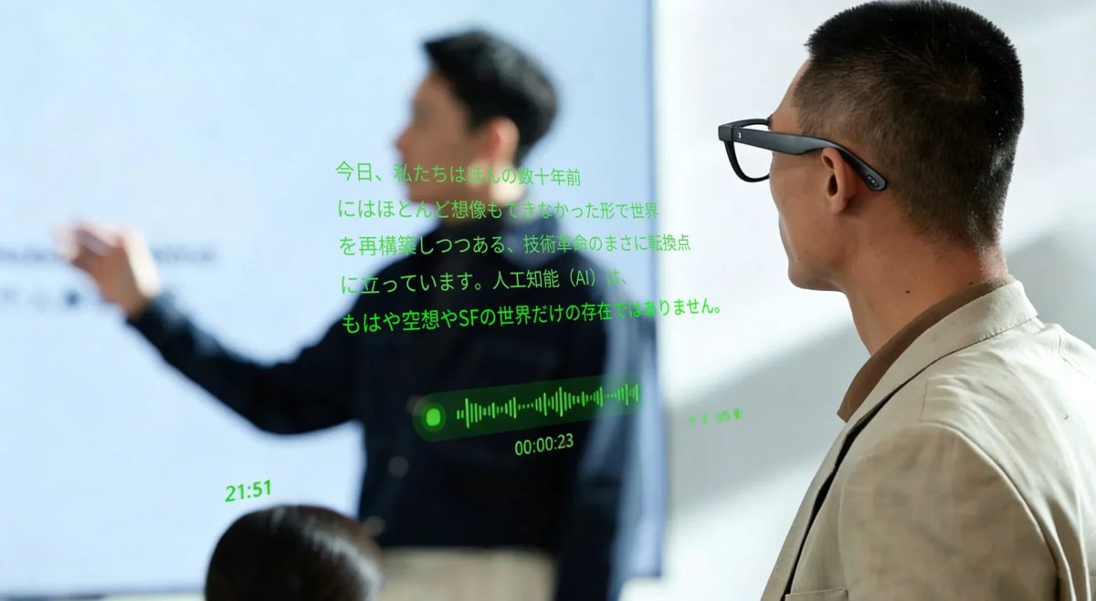 会議中の音声をリアルタイムで文字起こしする様子