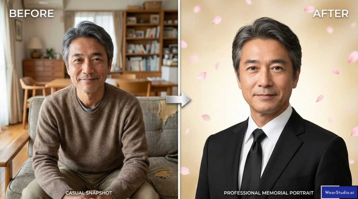 ビフォーアフターの遺影写真