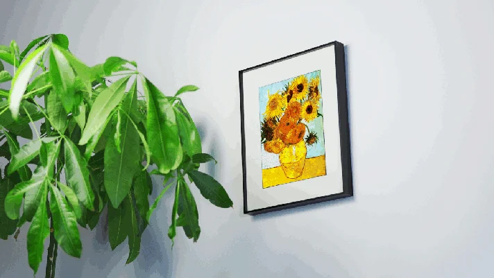 ゴッホの「ひまわり」の絵画と観葉植物