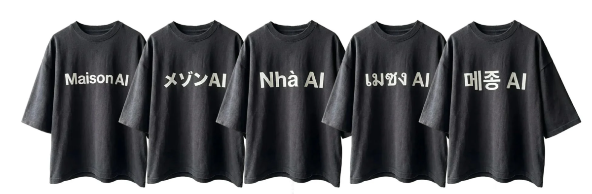 Maison AIのロゴが多言語で書かれたTシャツ