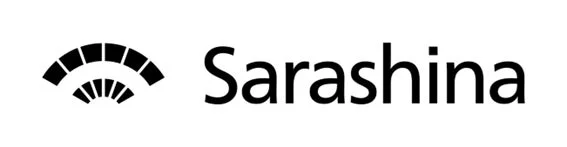「Sarashina」というテキストと、扇子や伝統的な屋根のような形状を組み合わせたシンプルなロゴマーク
