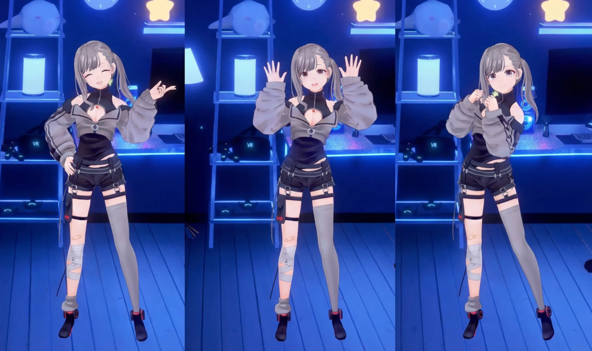 3Dキャラクターがポーズをとる様子