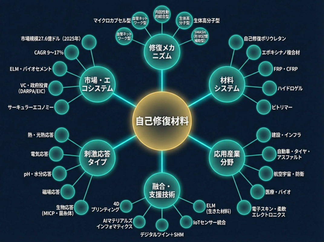 自己修復材料の市場・エコシステム概要マップ