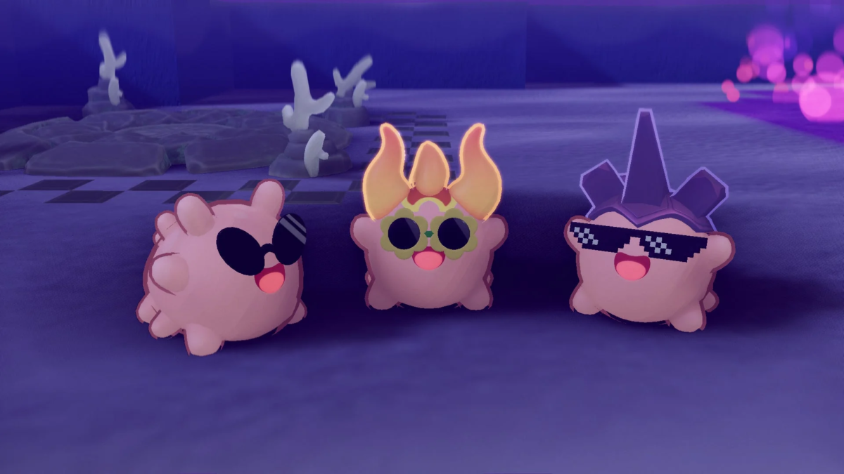 ピンクの丸いキャラクターがサングラスをかけている画像