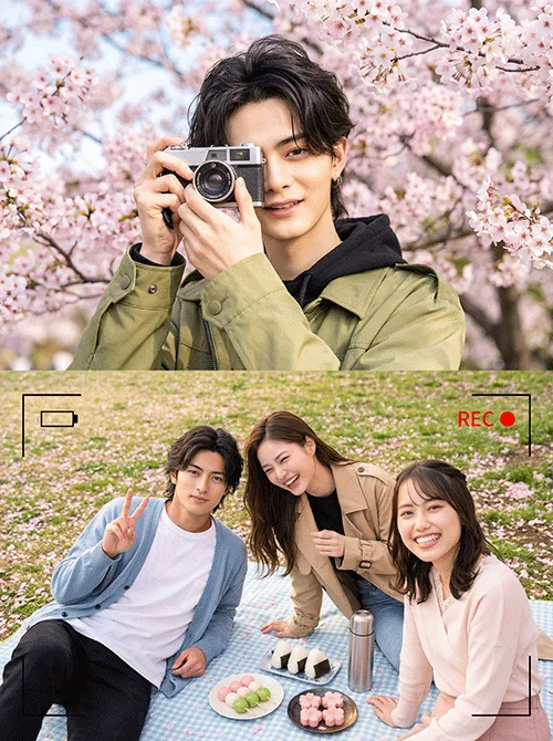 桜の下でピクニックする若者たち