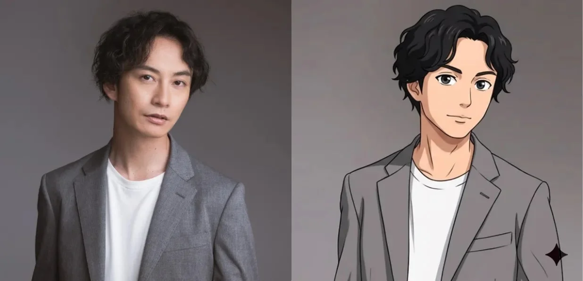 実写の男性と、その男性をアニメ風に描いたイラストが左右に並べて比較されている画像