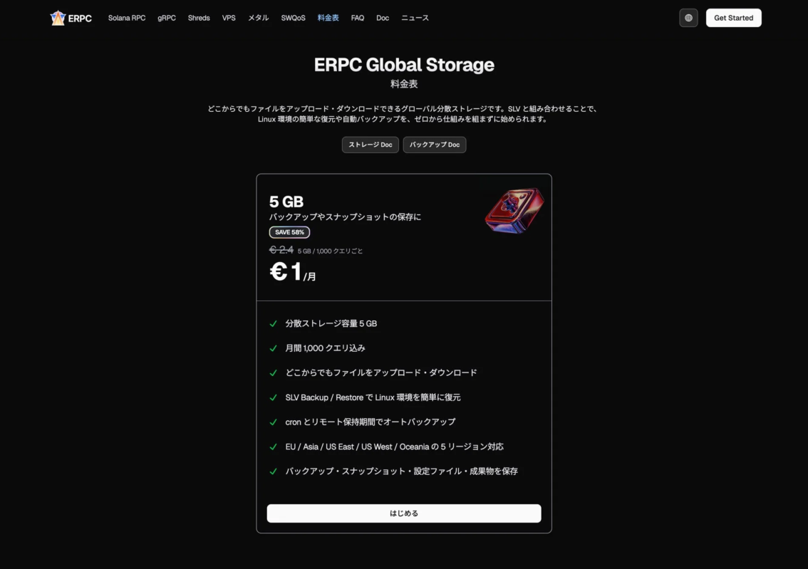 ERPC Global Storageの料金体系